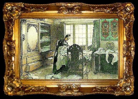 framed  Carl Larsson karin vid linneskapet-min hustru i linneskapet, ta009-2